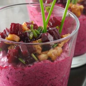 Verrine betterave fromage frais noix